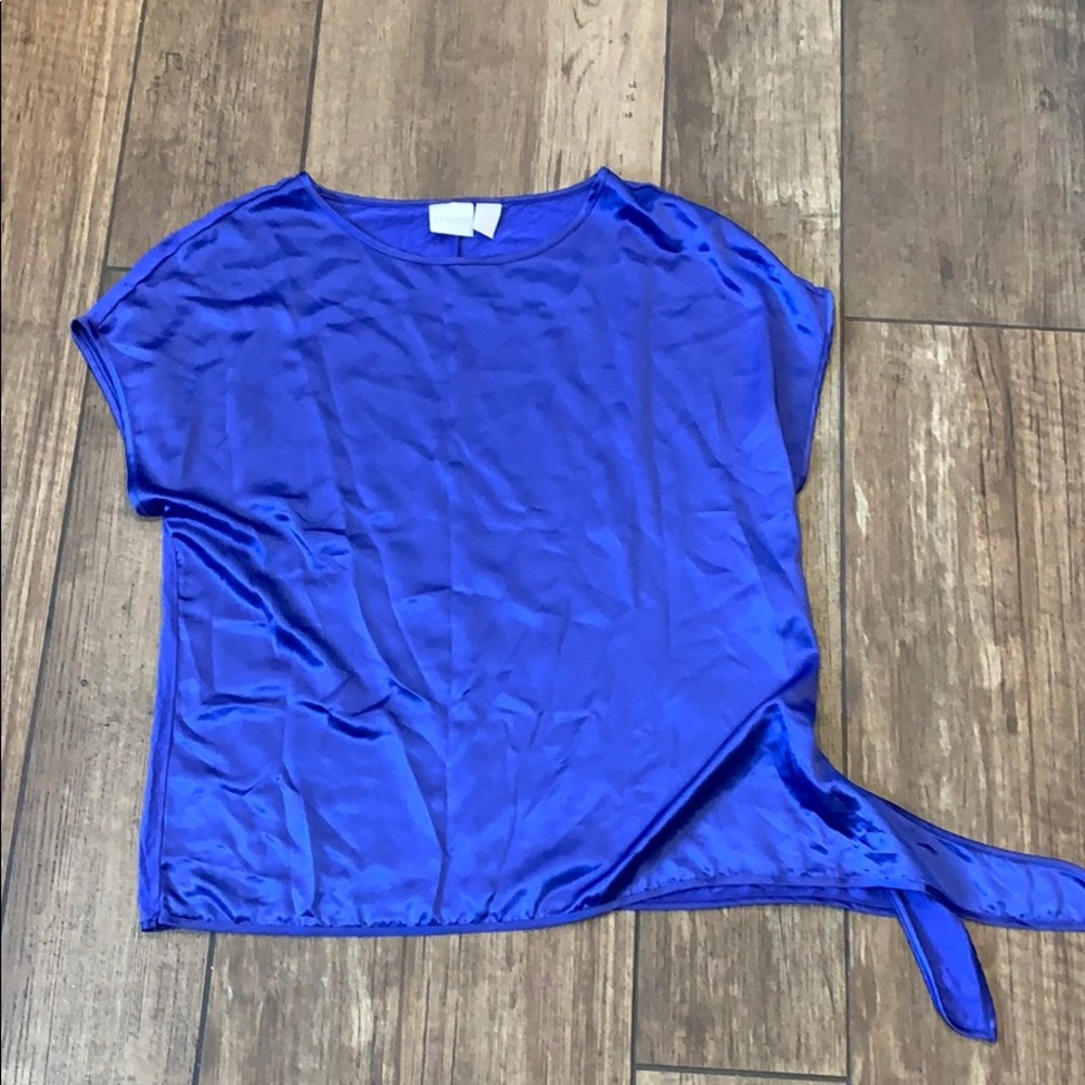 Chicos Short Sleeve Shiny Blue Top Tie Front M